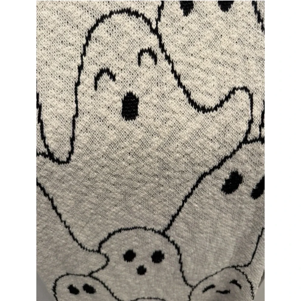 Goblin & Ghoul Off White Black Knit Throw Blanket Halloween Ghosts 50x70